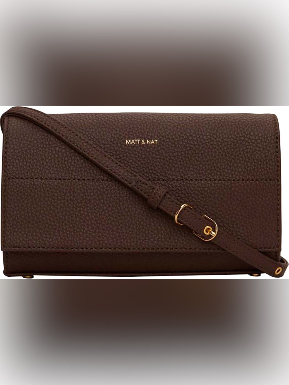 Matt & Nat Dark Brown Pebbled Crossbody with Gold Hardware